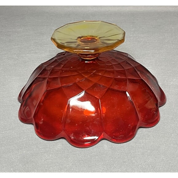 Vintage Amber is Footed Compote Scalloped Edge Red/Orange-UV - Picture 7 of 16